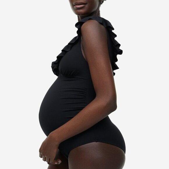 H&M Mama Ruffle Trimmed One Piece Swimsuit Black Size XL - Picture 3 of 10